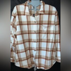 Eddie Bauer Women's Microfleece Shirt Jacket- Brown and White